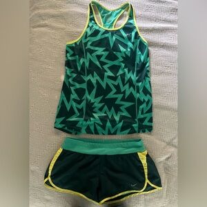 Nike tempo dri fit-mid rise-brief lined running set in teal green